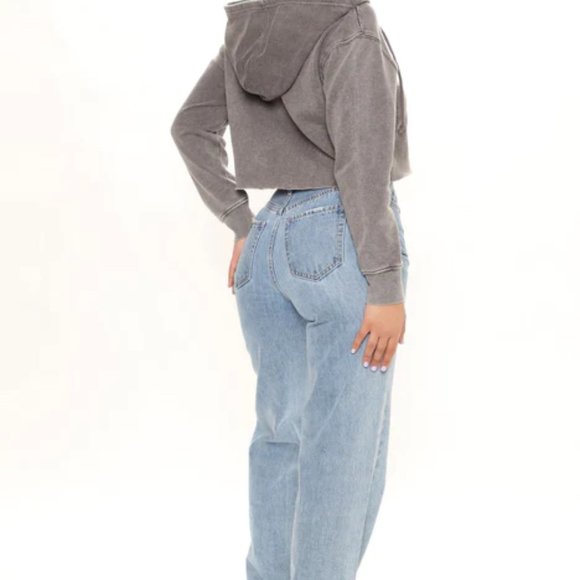 Grey Mineral Wash Cropped Hoodie - Picture 4 of 4